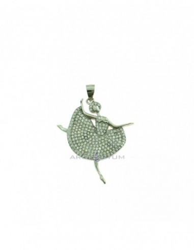Ballerina pendant with white cubic zirconia pave tutu and white half-zircon head white gold plated 925 silver