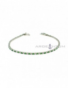 Tennis bracelet with white and green cubic zirconia alternating from mm2 with snap clasp with white gold plated brass in 925 silver