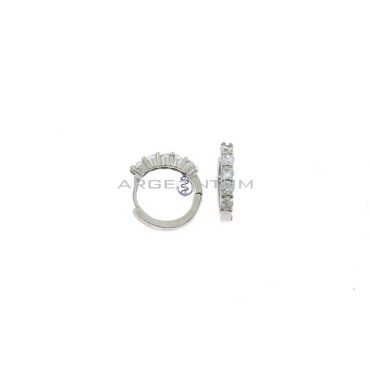 Hoop earrings ø 15 mm with 5 white zircons and white gold plated snap clasp in 925 silver