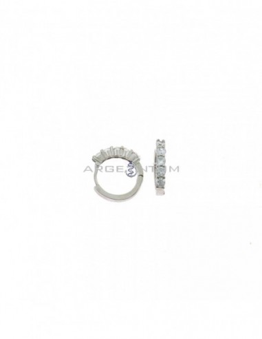 Hoop earrings ø 15 mm with 5 white zircons and white gold plated snap clasp in 925 silver