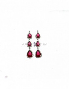 Drop earrings with red degradé drop cubic zirconia in 925 silver white gold plated white cubic zirconia frames