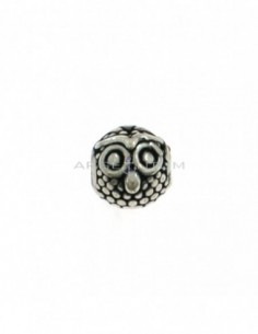Sphere partition ø 10 mm dotted with engraved owl in burnished 925 silver