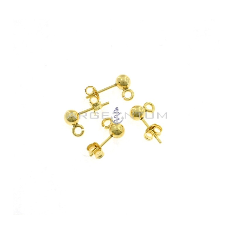 Attachments for earrings with ball ø 5 mm with open link yellow gold plated in 925 silver (4 pcs.)