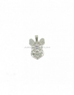 Pierced dog pendant and white half-zircon plated white gold in 925 silver