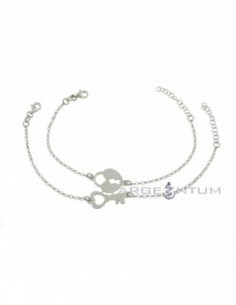 Diamond rolò mesh bracelets with central divisible perforated plate key and white gold plated heart lock in 925 silver