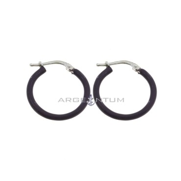 White gold-plated hoop earrings with purple enamel snap closure in 925 silver