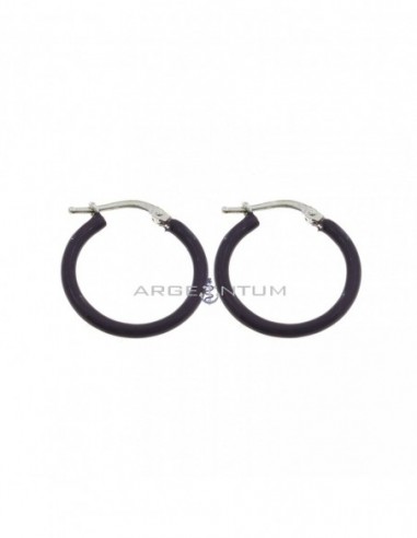 White gold-plated hoop earrings with purple enamel snap closure in 925 silver