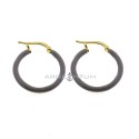 Yellow gold plated yellow gold plated hoop earrings with gray enameled snap closure in 925 silver