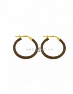 Hoop earrings with brown enamel snap closure in yellow gold plated 925 silver