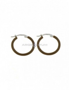White gold plated hoop earrings with brown enamel snap closure in 925 silver
