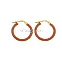 Yellow gold plated yellow gold-plated circle earrings with orange enameled snap closure in 925 silver