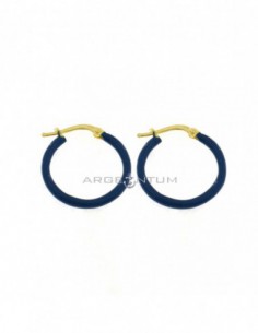 Hoop earrings with blue enamel snap clasp, yellow gold plated in 925 silver