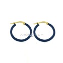 Hoop earrings with blue enamel snap clasp, yellow gold plated in 925 silver