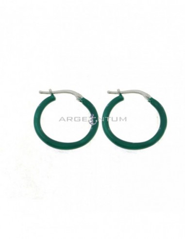 White gold-plated, bottle-green enamel snap-on hoop earrings in 925 silver