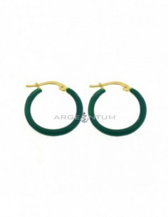 Yellow gold plated yellow gold-plated hoop earrings with bottle green enameled snap closure in 925 silver