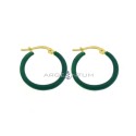 Yellow gold plated yellow gold-plated hoop earrings with bottle green enameled snap closure in 925 silver
