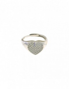 Adjustable heart shield ring in white gold plated white cubic zirconia pave in 925 silver