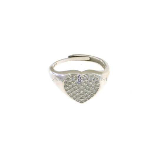 Anello regolabile a scudo cuore a pavè di zirconi bianchi placcato oro bianco in argento 925