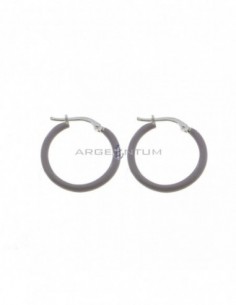 White gold plated hoop earrings with gray enameled snap closure in 925 silver