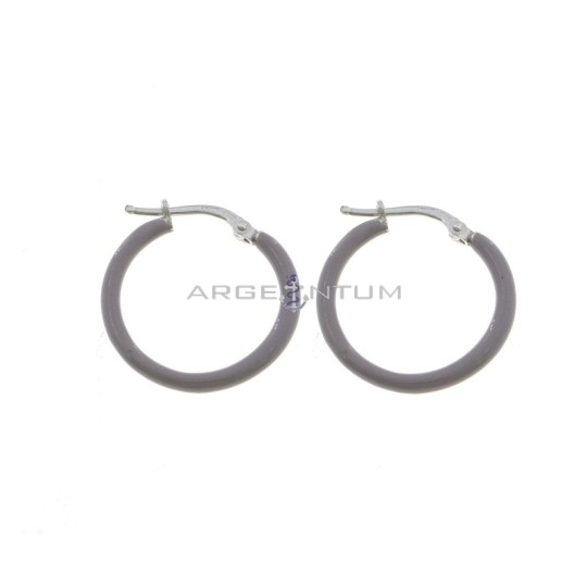 Orecchini a cerchio con chiusura a scattino smaltato grigio placcati oro bianco in argento 925