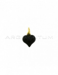 Yellow gold plated black enamel paired heart pendant in 925 silver
