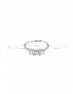 Adjustable trilogy ring with 4 mm white zircons white gold plated in 925 silver