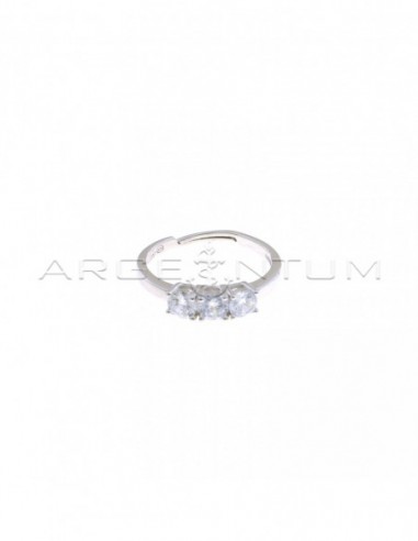 Adjustable trilogy ring with 4 mm white zircons white gold plated in 925 silver