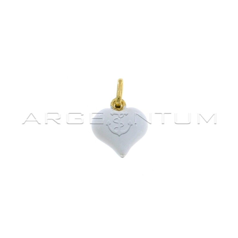 Yellow gold plated white enamel paired heart pendant in 925 silver