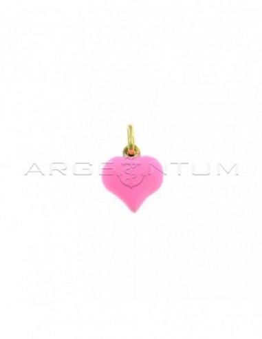 Yellow gold plated rose enamel paired heart pendant in 925 silver