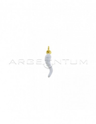 Horn pendant 6x22 mm white enamel yellow gold plated in 925 silver