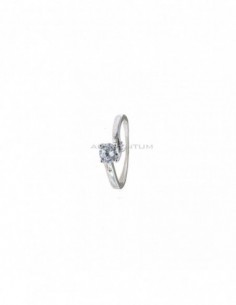 Solitaire ring with 5 mm zircon with 4 claws white gold plated in 925 silver (Size 10)