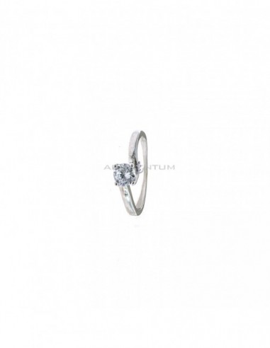 Solitaire ring with 5 mm zircon with 4 claws white gold plated in 925 silver (Size 10)