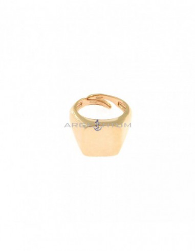 Pinky ring adjustable square shield rose gold plated in 925 silver