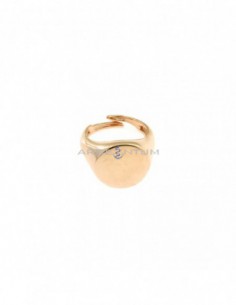 Pinky ring adjustable round shield rose gold plated in 925 silver