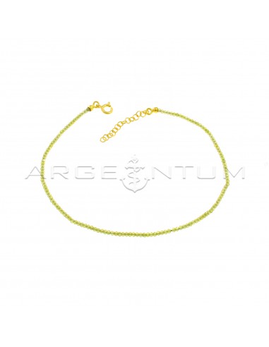 Yellow gold plated light green faceted zirconia anklet in 925 silver