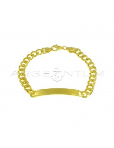 8 mm curb mesh bracelet with yellow gold plated central rectangular plate in 925 silver