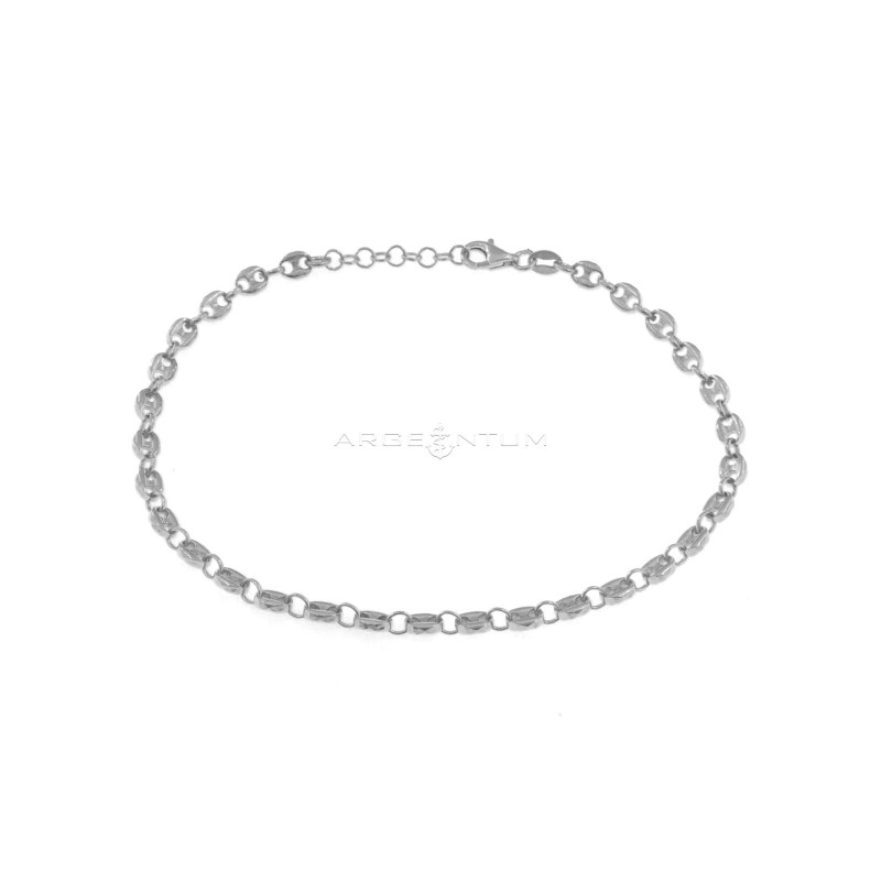 Cavigliera maglia marina da 4 mm placcata oro bianco in argento 925