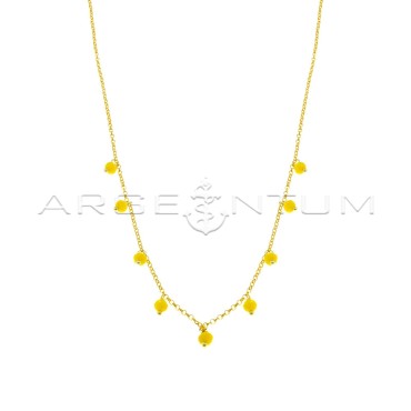 Diamond rolo link necklace with yellow swarovski pendants, yellow gold plated 925 silver