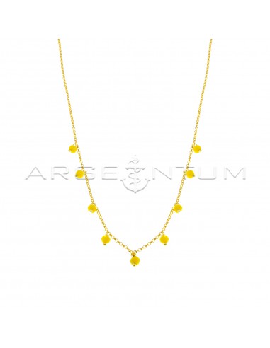 Diamond rolo link necklace with yellow swarovski pendants, yellow gold plated 925 silver