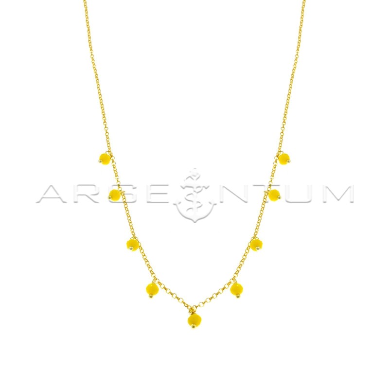 Diamond rolo link necklace with yellow swarovski pendants, yellow gold plated 925 silver