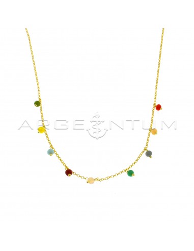 Diamond mesh rolo necklace with multicolor swarovski pendants yellow gold plated in 925 silver