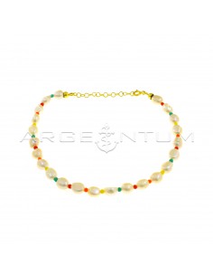 Anklet with baroque pearls and multicolor washers in yellow gold plated resin in 925 silver