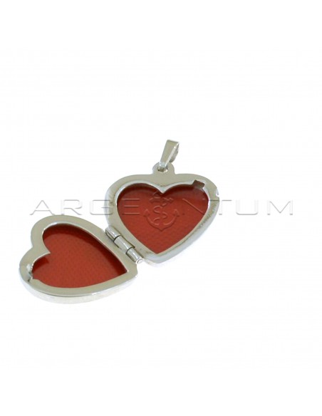 Heart photo pendant with satin front side with diamond edge and shiny back side white gold plated in 925 silver