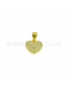 Heart pendant with white zircons pave yellow gold plated in 925 silver