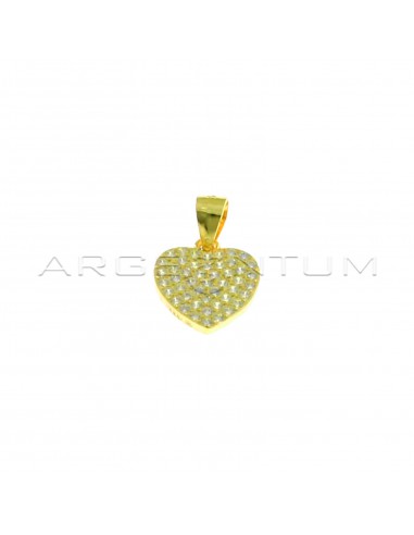 Heart pendant with white zircons pave yellow gold plated in 925 silver