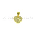 Heart pendant with white zircons pave yellow gold plated in 925 silver
