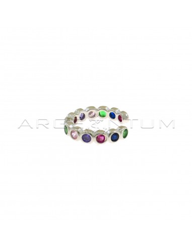Circle ear cuff with multicolor cubic zirconia in white gold plated 925 silver
