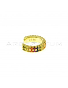 Circle ear cuff with 2 rows of multicolor zircons in yellow gold plated 925 silver