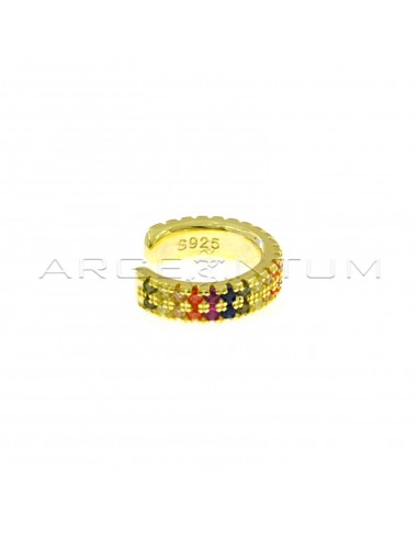 Circle ear cuff with 2 rows of multicolor zircons in yellow gold plated 925 silver
