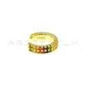 Ear cuff a cerchio con 2 file di zirconi multicolor placcato oro giallo in argento 925
